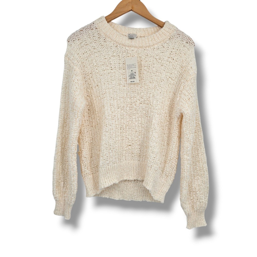 A New Day Womens Cream Open Knit Crochet Sweater Crew Neck Size Medium